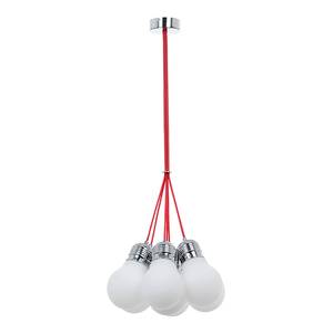 Hanglamp Bulb 3 lichtbronnen chroom/gekleurd glas - Rood/zilverkleurig