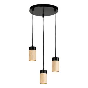 Hanglamp Annick 3 lichtbronnen rond massief eikenhout/ijzer - zwart/bruin