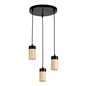 Hanglamp Annick 3 lichtbronnen rond massief eikenhout/ijzer - zwart/bruin