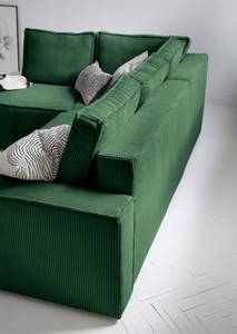Canapé d’angle Altueta avec ottomane Velours côtelé Poppy: Vert sapin - Angle à gauche (vu de face)