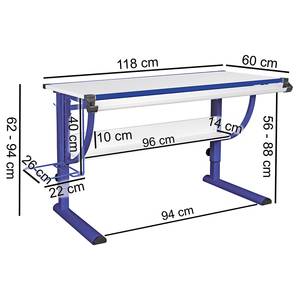 Kinderschreibtisch Bresewitz MDF / Eisen - Weiß / Blau - Weiß / Blau