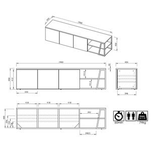 Tv-meubel Albi fineer van echt hout - walnotenhout/zwart - Walnoothoutkleurig/Zwart - Breedte: 190 cm