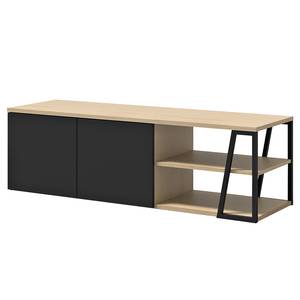 Meuble TV Albi Placage en bois véritable - Chêne clair / Noir - Chêne clair / Noir - Largeur : 145 cm