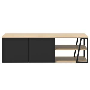 Meuble TV Albi Placage en bois véritable - Chêne clair / Noir - Chêne clair / Noir - Largeur : 145 cm