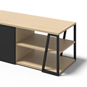 Meuble TV Albi Placage en bois véritable - Chêne clair / Noir - Chêne clair / Noir - Largeur : 190 cm