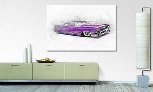 Quadro Pink Cadillac Abete massello / Tessuto misto - 80 x 120 cm