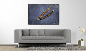 Quadro Two Feathers Blue Abete massello / Tessuto misto - 80 x 120 cm