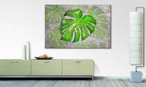 Quadro Big Monstera Abete massello / Tessuto misto - 80 x 120 cm