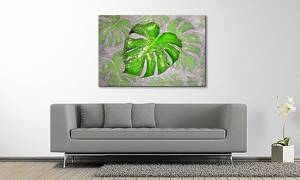 Quadro Big Monstera Abete massello / Tessuto misto - 80 x 120 cm