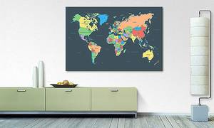 Quadro Colorful Map Abete massello / Tessuto misto - 80 x 120 cm