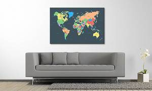 Quadro Colorful Map Abete massello / Tessuto misto - 80 x 120 cm