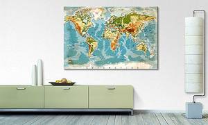 Quadro Used Worldmap Abete massello / Tessuto misto - 80 x 120 cm