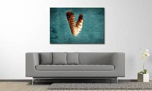 Quadro Two Feathers Turquoise Abete massello / Tessuto misto - 80 x 120 cm