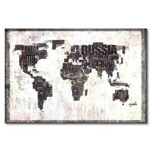 Impression sur toile Carte du monde Pays Épicéa massif / Tissu mélangé - 80 x 120 cm - Noir / Beige