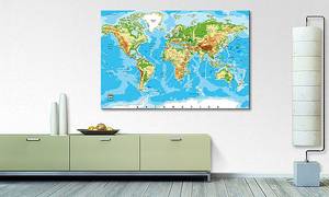 Quadro Physical Worldmap Abete massello / Tessuto misto - 80 x 120 cm