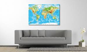 Quadro Physical Worldmap Abete massello / Tessuto misto - 80 x 120 cm