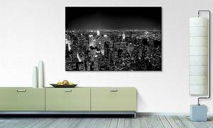 Impression sur toile Big Apple Night Épicéa massif / Tissu mélangé - 80 x 120 cm - Noir / Blanc