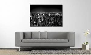 Impression sur toile Big Apple Night Épicéa massif / Tissu mélangé - 80 x 120 cm - Noir / Blanc