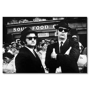 Quadro Blues Brothers Abete massello / Tessuto misto - 80 x 120 cm - Nero / Bianco