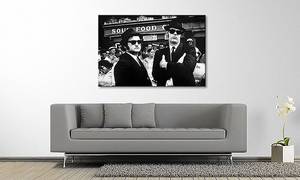 Impression sur toile Blues Brothers Épicéa massif / Tissu mélangé - 80 x 120 cm - Noir / Blanc