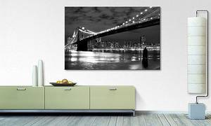 Quadro Brooklyn Bridge Abete massello / Tessuto misto - 80 x 120 cm - Nero / Bianco