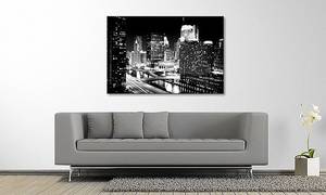 Quadro East River Abete massello / Tessuto misto - 80 x 120 cm - Nero / Bianco