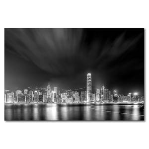 Leinwandbild Hongkong At Night Fichte Massiv / Mischgewebe - 80 x 120 cm - Schwarz / Weiß