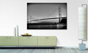 Quadro Golden Gate Abete massello / Tessuto misto - 80 x 120 cm - Nero / Bianco