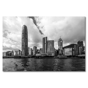 Leinwandbild Hongkong Skyline Fichte Massiv / Mischgewebe - 80 x 120 cm - Schwarz / Weiß