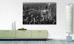 Quadro Hongkong View Abete massello / Tessuto misto - 80 x 120 cm - Nero / Bianco