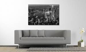 Quadro Hongkong View Abete massello / Tessuto misto - 80 x 120 cm - Nero / Bianco