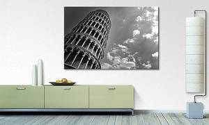 Quadro Leaning Tower Abete massello / Tessuto misto - 80 x 120 cm - Nero / Bianco