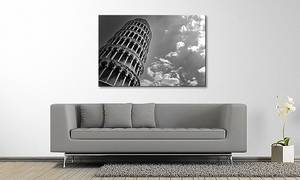 Quadro Leaning Tower Abete massello / Tessuto misto - 80 x 120 cm - Nero / Bianco