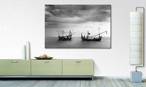 Afbeelding Fishing Boats massief sparrenhout/textielmix - 80 x 120 cm - Zwart/wit