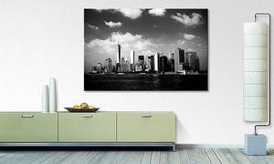 Afbeelding Manhattan Skyscrapers massief sparrenhout/textielmix - 80 x 120 cm - Zwart/wit