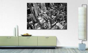 Afbeelding New York City massief sparrenhout/textielmix - 80 x 120 cm - Zwart/wit