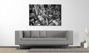 Afbeelding New York City massief sparrenhout/textielmix - 80 x 120 cm - Zwart/wit