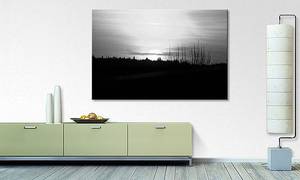 Quadro Sunset Sky Abete massello / Tessuto misto - 80 x 120 cm - Nero / Bianco