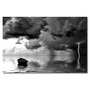 Leinwandbild Lonely Boat Fichte Massiv / Mischgewebe - 80 x 120 cm - Schwarz / Weiß