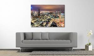 Afbeelding Hamburg By Night massief sparrenhout/textielmix - 80 x 120 cm