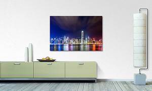 Leinwandbild Hongkong At Night Fichte Massiv / Mischgewebe - 80 x 120 cm - Multicolor