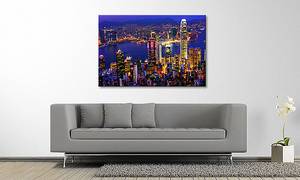Leinwandbild Hongkong View Fichte Massiv / Mischgewebe - 80 x 120 cm - Multicolor