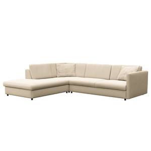 Ecksofa FIDELIA mit Ottomane Webstoff Mava: Creme / Beige / Grau meliert - Ottomane davorstehend links