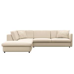 Ecksofa FIDELIA mit Ottomane Webstoff Mava: Creme / Beige / Grau meliert - Ottomane davorstehend links