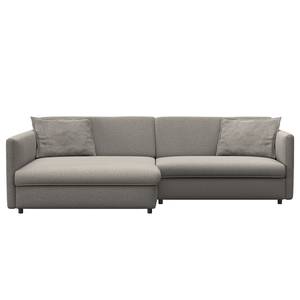 Hoekbank FIDELIA met chaise longue Geweven stof Mava: Grijs / Wit gemêleerd - Longchair vooraanzicht links