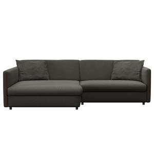 Hoekbank FIDELIA met chaise longue Geweven stof Mava: Antracietkleurig / Zwart / Wit gemêleerd - Longchair vooraanzicht links