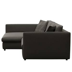 Hoekbank FIDELIA met chaise longue Geweven stof Mava: Antracietkleurig / Zwart / Wit gemêleerd - Longchair vooraanzicht links