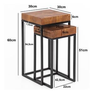 Bijzettafel Barker set van 2 massief sheeshamhout/ijzer - donkerbruin/zwart