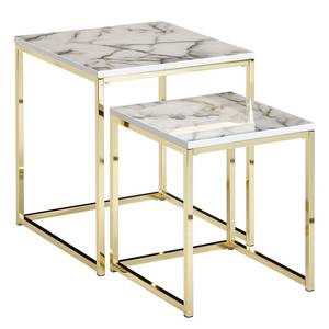 Set di 2 tavolini Merriso MDF / Acciaio - Bianco / Oro - Bianco/Oro