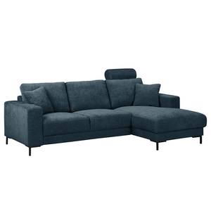 Hoekbank Arietta met chaise longue Geweven stof Cieli: Donkerblauw - Longchair vooraanzicht rechts